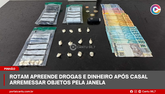 ROTAM apreende drogas e dinheiro após casal arremessar objetos pela janela