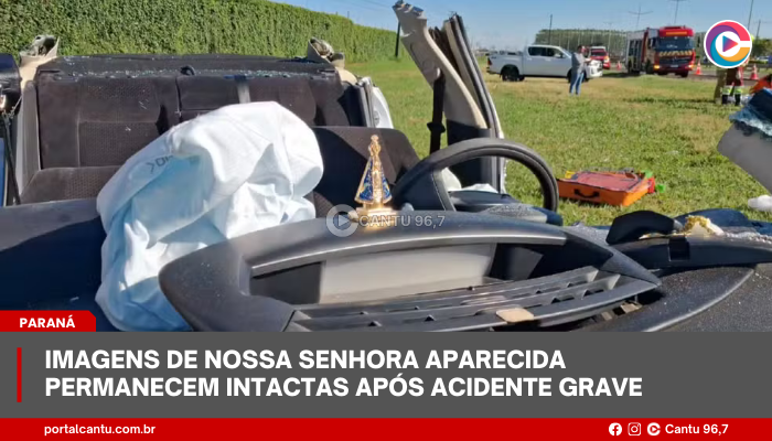 Imagens de Nossa Senhora Aparecida permanecem intactas após acidente grave