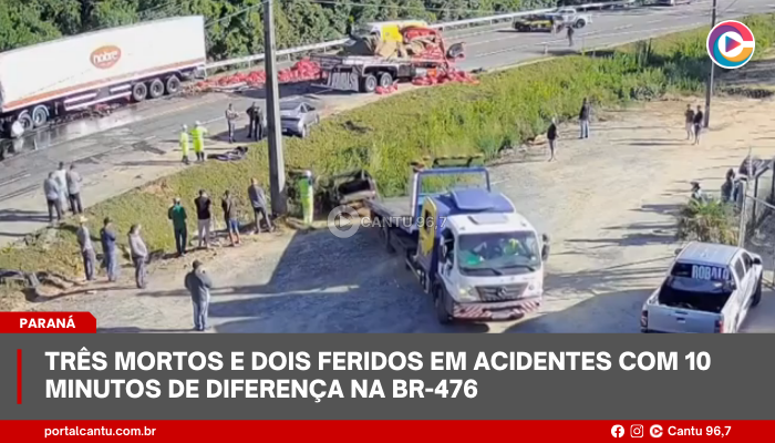 Três mortos e dois feridos em acidentes com 10 minutos de diferença na BR-476