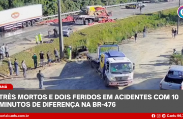 Três mortos e dois feridos em acidentes com 10 minutos de diferença na BR-476