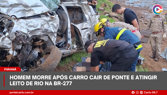Homem morre após carro cair de ponte e atingir leito de rio na BR-277