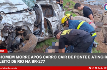 Homem morre após carro cair de ponte e atingir leito de rio na BR-277