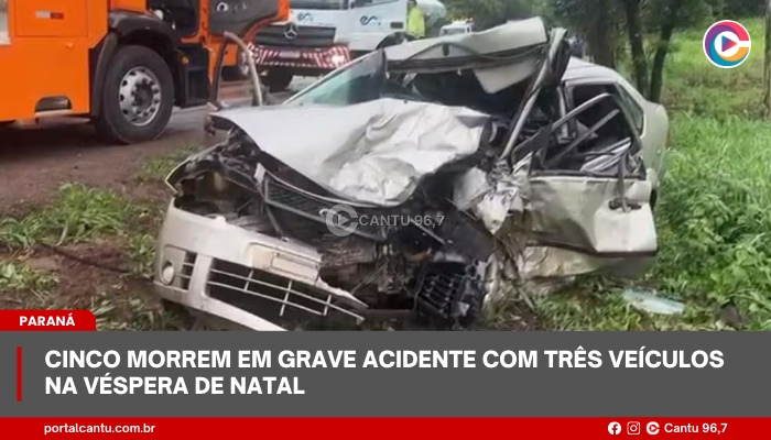 Cinco morrem em grave acidente com três veículos na véspera de Natal