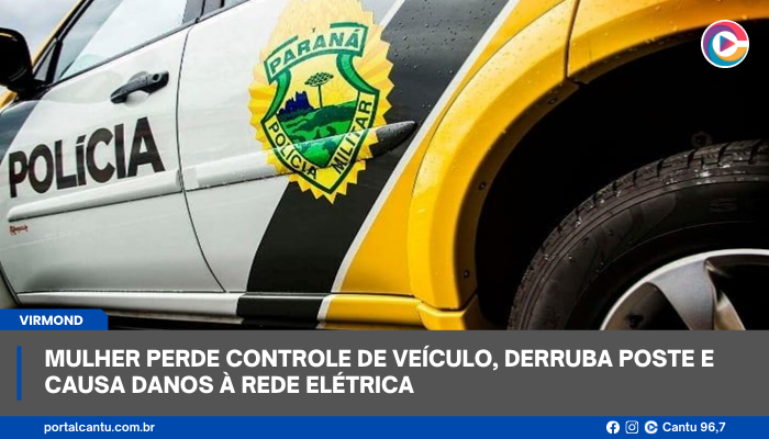 Virmond - Mulher perde controle de veículo, derruba poste e causa danos à rede elétrica