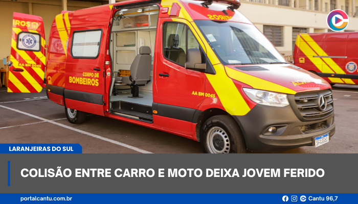 Laranjeiras do Sul - Colisão entre carro e moto deixa jovem ferido