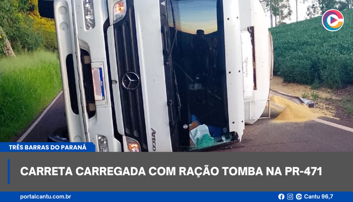 Três Barras do Paraná - Carreta carregada com ração tomba na PR-471