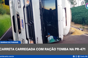 Três Barras do Paraná - Carreta carregada com ração tomba na PR-471