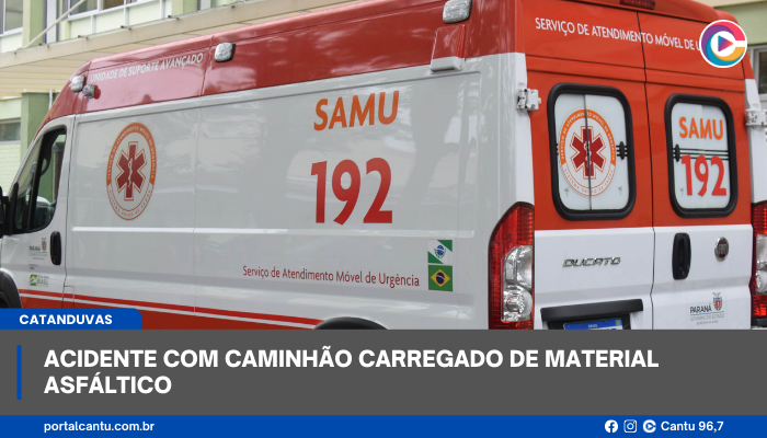 Catanduvas - Acidente com caminhão carregado de material asfáltico