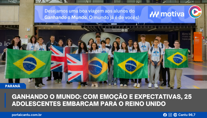 Ganhando o Mundo: com emoção e expectativas, 25 adolescentes embarcam para o Reino Unido