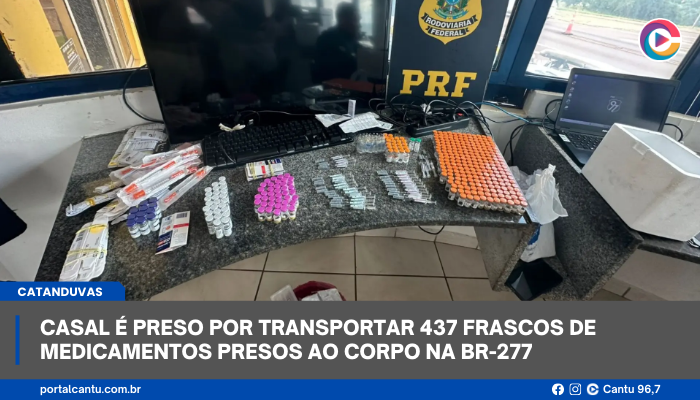 Catanduvas - Casal é preso por transportar 437 frascos de medicamentos presos ao corpo na BR-277