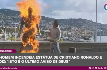 Homem incendeia estátua de Cristiano Ronaldo e diz: 