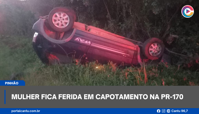 Pinhão - Mulher fica ferida em capotamento na PR-170
