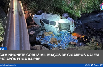 Candói - Caminhonete com 13 mil maços de cigarros cai em rio após fuga da PRF