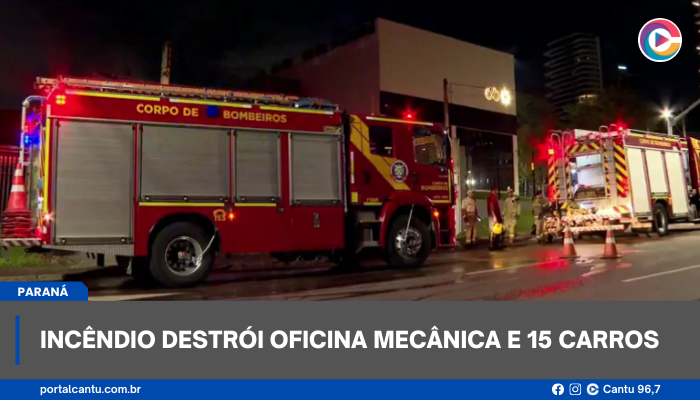Incêndio destrói oficina mecânica e 15 carros