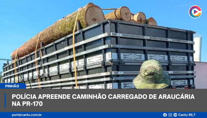 Pinhão - Polícia apreende caminhão carregado de araucária na PR-170