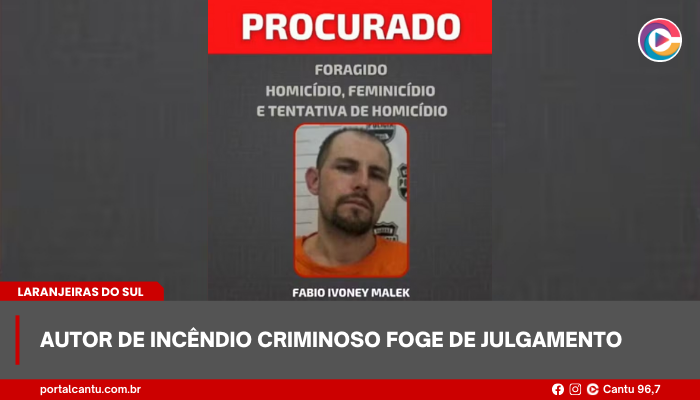 Laranjeiras do Sul - Autor de incêndio criminoso foge de julgamento