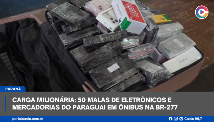 Carga milionária: 50 malas recheadas de eletrônicos e mercadorias do Paraguai em ônibus na BR-277