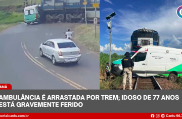 Ambulância é arrastada por trem; idoso de 77 anos está gravemente ferido