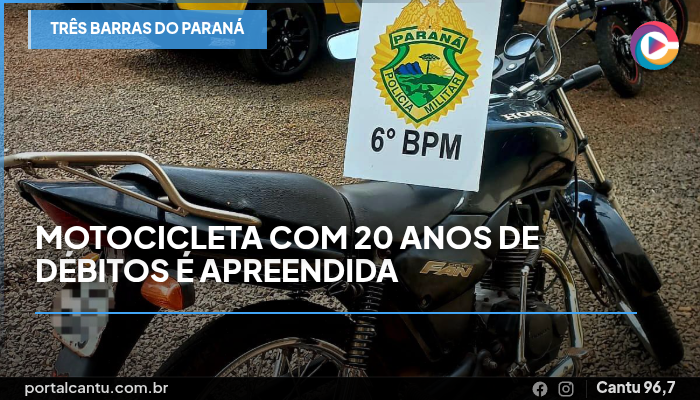 Três Barras do Paraná - Motocicleta com 20 anos de débitos é apreendida