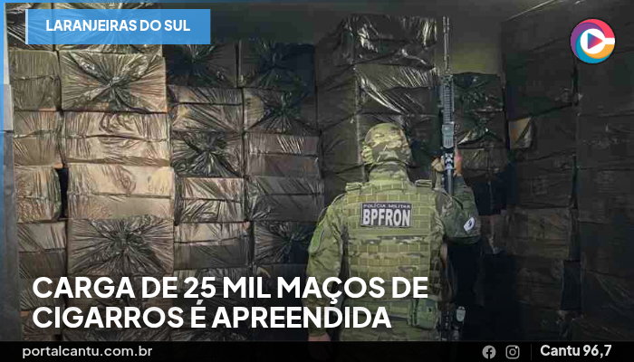 Laranjeiras do Sul - Carga de 25 mil maços de cigarros é apreendida