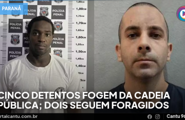 Cinco detentos fogem da cadeia pública; dois seguem foragidos