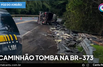 Foz do Jordão - Caminhão tomba na BR-373