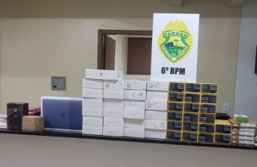 Guaraniaçu- PMPR apreende produtos de origem paraguaia em ônibus 