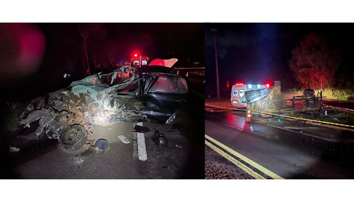 Laranjeiras - Colisão frontal entre carro e caminhonete deixa um morto e um ferido grave na BR-277