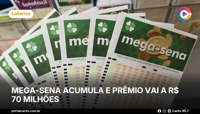 Foto: Reprodução Mega-Sena acumula e prêmio vai a R$ 70 milhões