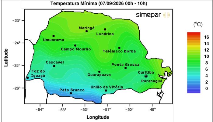 Semana começa com frio e na quarta tempestades retornam ao Paraná, afirma SIMEPAR