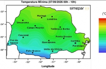 Semana começa com frio e na quarta tempestades retornam ao Paraná, afirma SIMEPAR