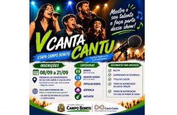 Canta Cantu: inscrições abertas para a etapa de Campo Bonito