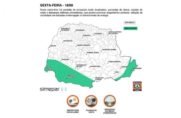 Chuva volta ao Paraná nesta sexta e permanece até terça-feira, prevê Simepar