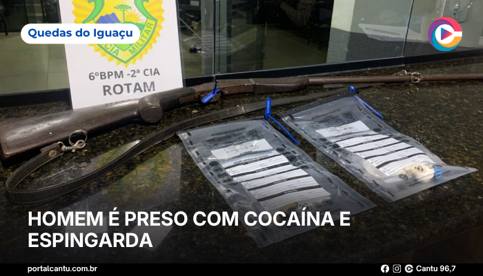 Quedas do Iguaçu - Homem é preso com cocaína e espingarda