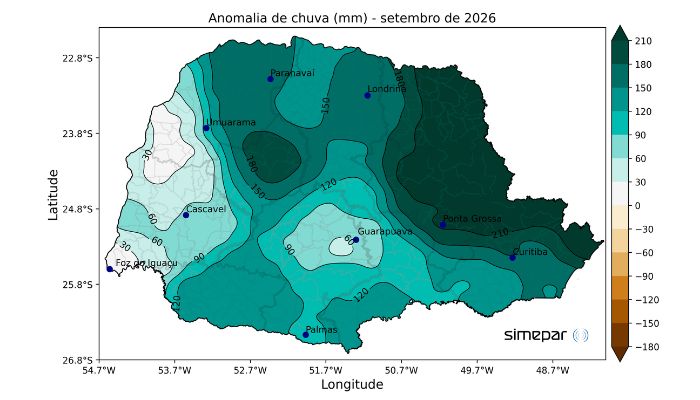 Setembro de 2026 teve o maior volume de chuva já registrado em 14 estações do Simepar