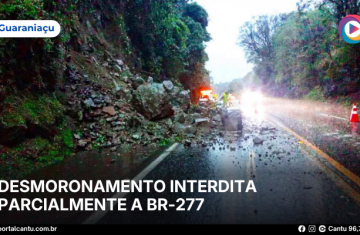 Guaraniaçu - Desmoronamento interdita parcialmente a BR-277
